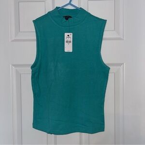 Express Ribbed Sleeveless Mock Neck top Size M Teal Aqua Green NWT
